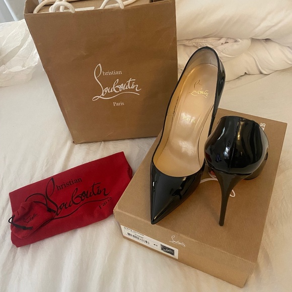 Christian Louboutin Black Patent Leather Heels - Picture 1 of 8